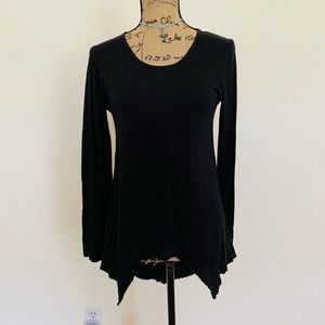 South Moon Under Neely Black Flowy Cotton Tunic Scoop Neck Raw Hem Top Shirt